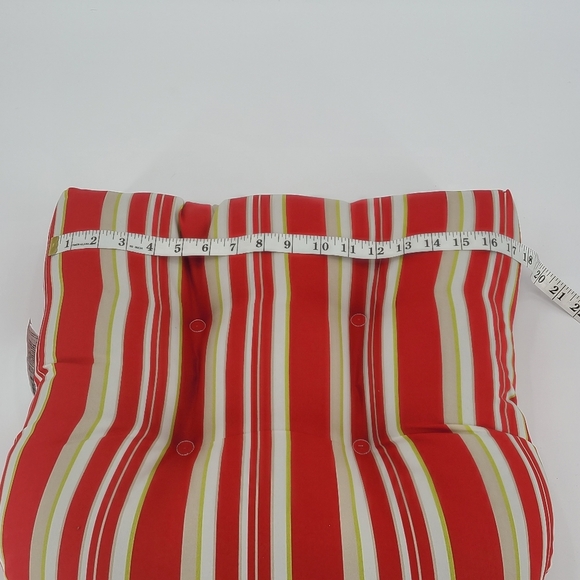 One Outdoor Patio Seat Cushion Red, Green, White, Tan Stripes - Picture 4 of 9